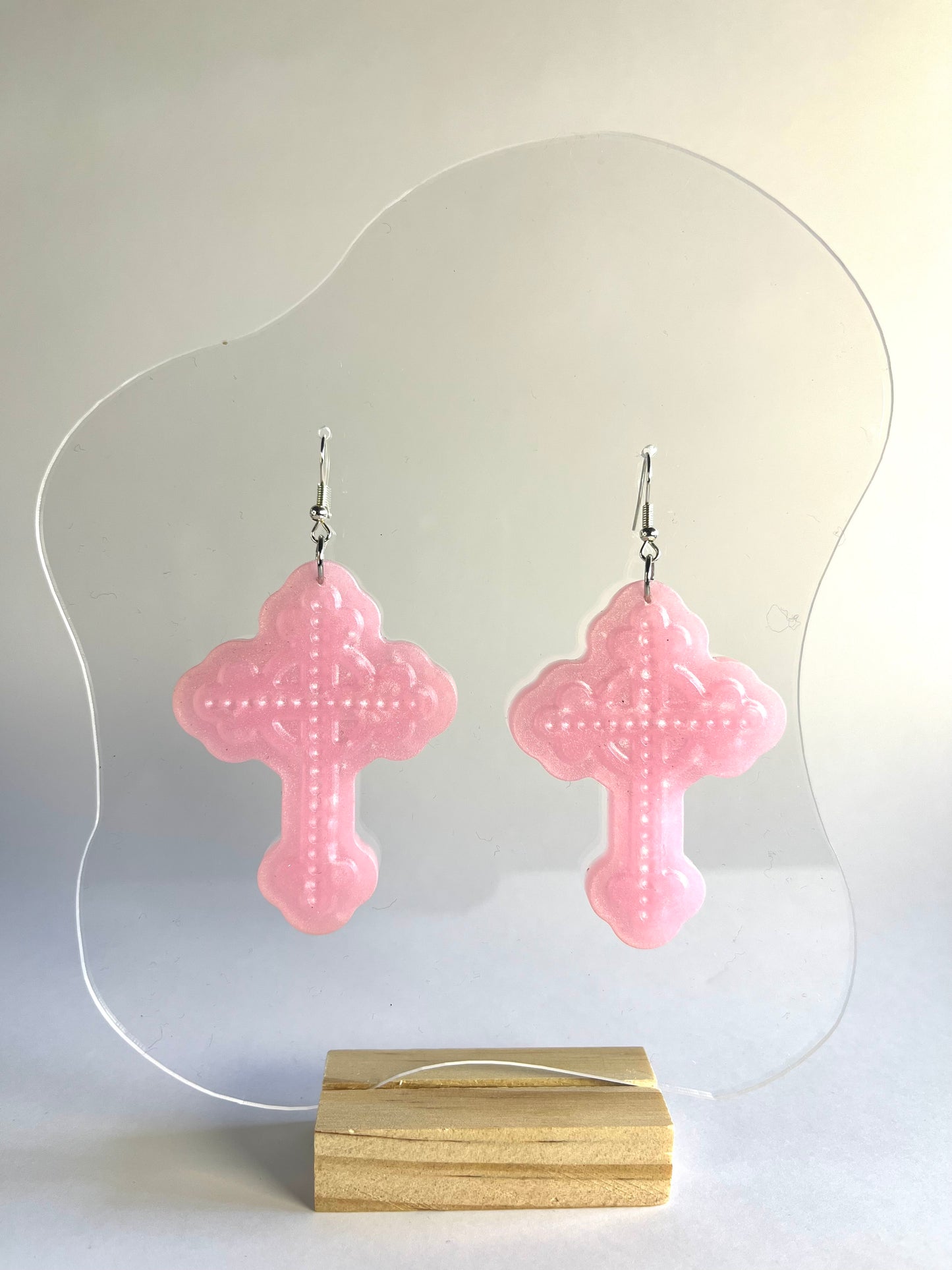 Don’t be Jelly - Pink Ornate Cross Earrings