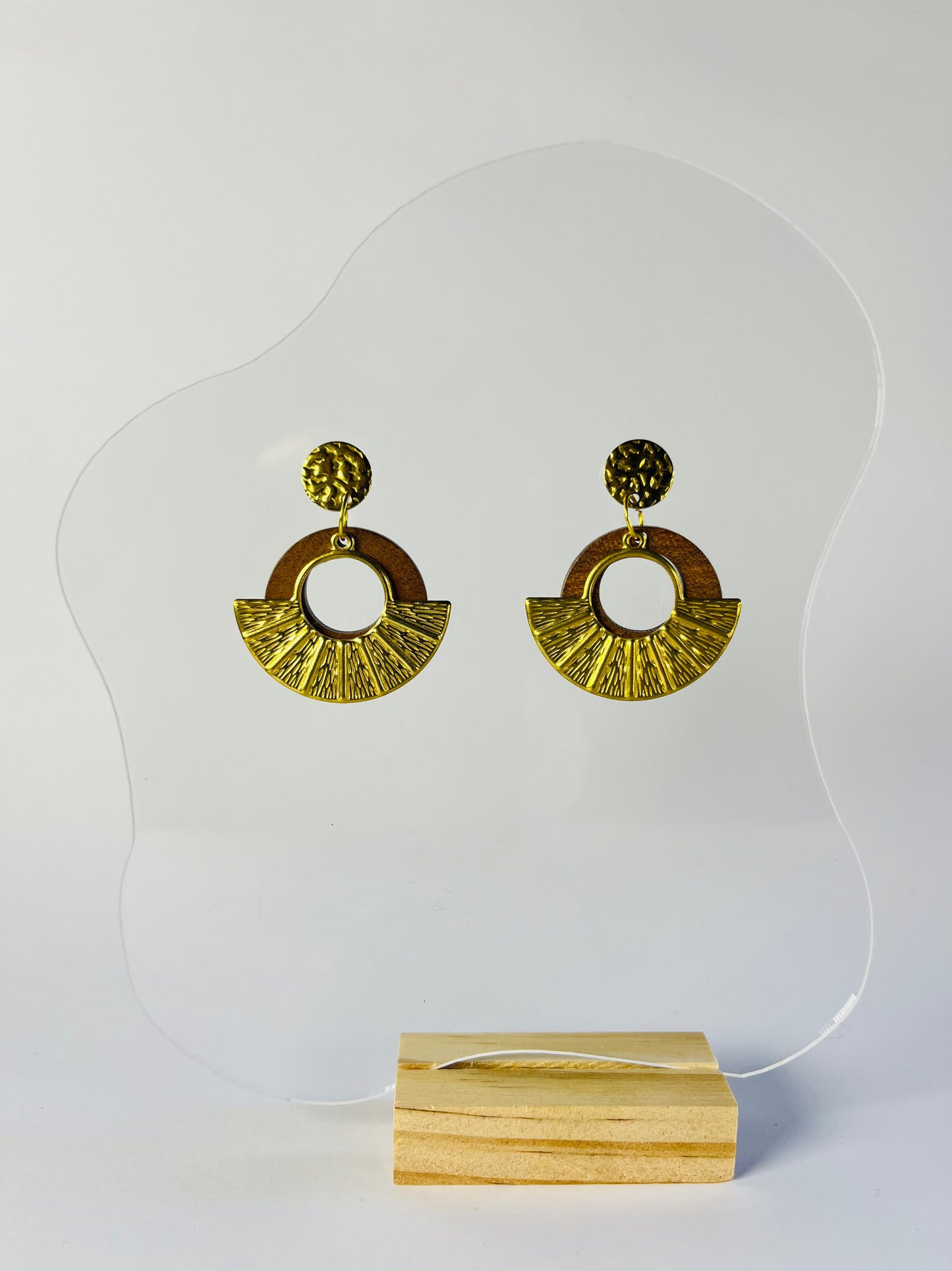 She’s Peachy - Boho Wood and Gold Earrings