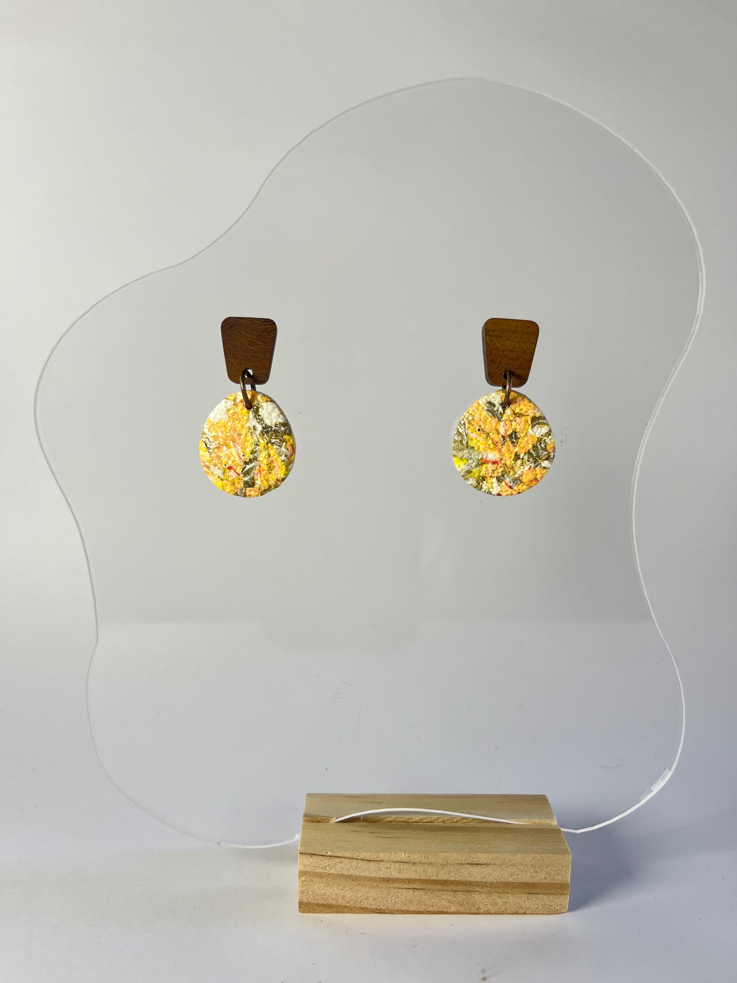 She’s Peachy - Small Peach and Wood Earrings