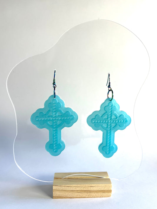 Don’t be Jelly - Blue Ornate Cross Earrings