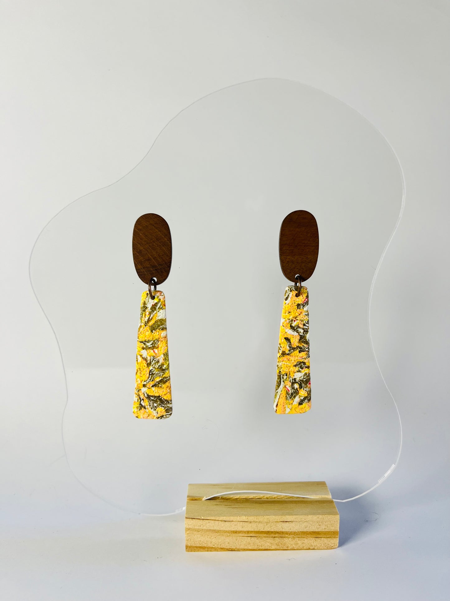 She’s Peachy - Long Drop Peach and Wood Earrings